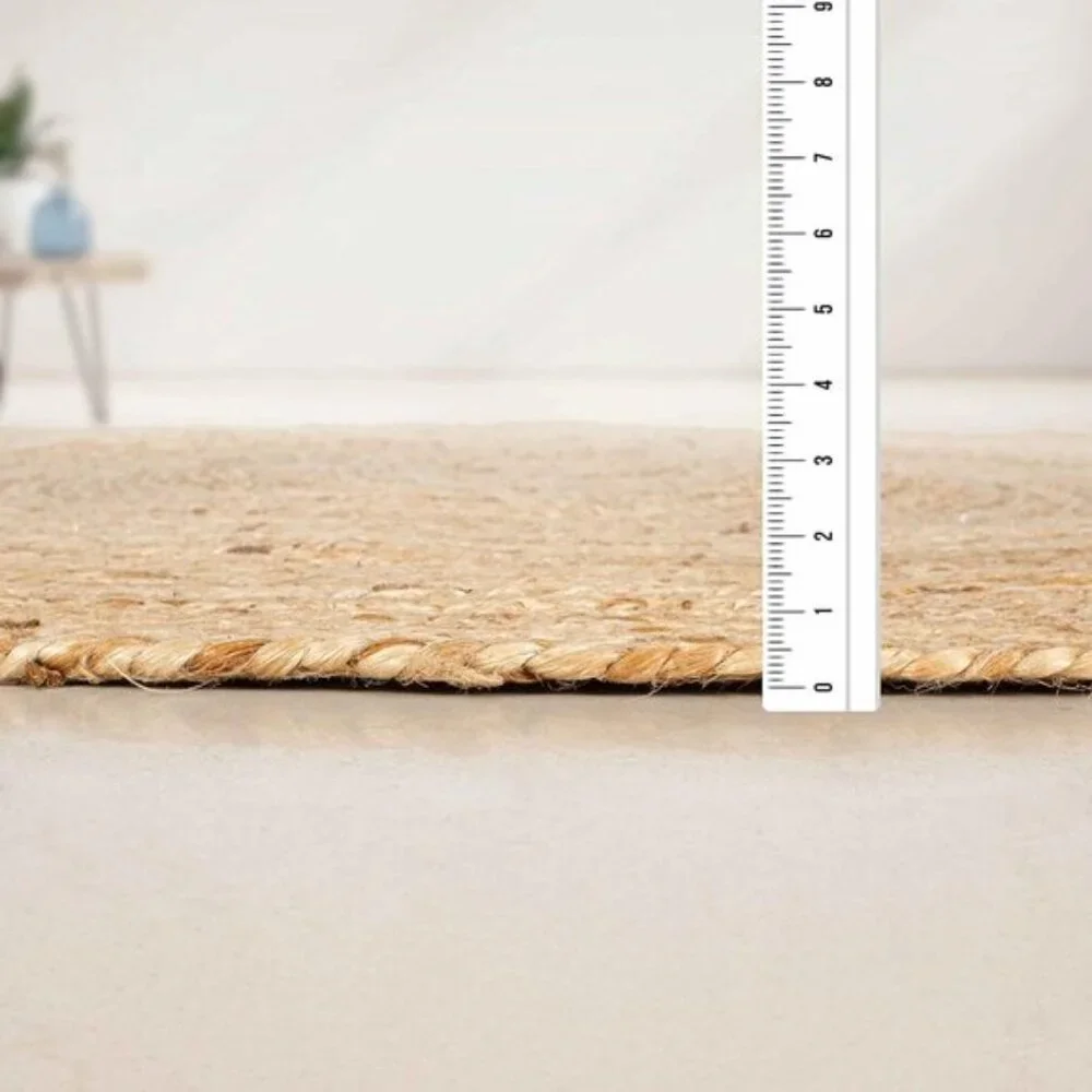 New 5ft Round Jute Braided Rug, Hand-Woven Natural Reversible Carpet for Home
